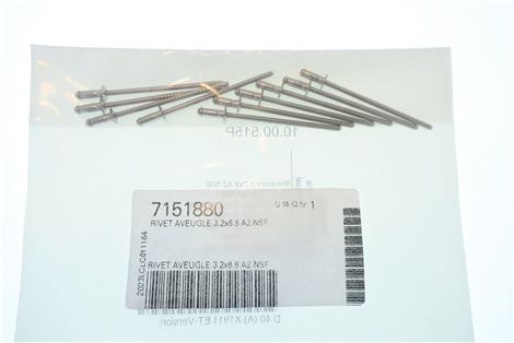 7151880. ЗАКЛЕПКА AVEUGLE 3,2x6,8 A2/NSF - 10 шт. RATIONAL 10.00.515P