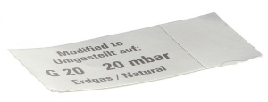 41577410. ЭТИКЕТКА САМОКЛЕЯЩЕЯСЯ «ПЕРЕВОД ГАЗА НА G20 20 МБАР» RATIONAL 2050.0245P