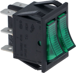 ВЫКЛЮЧАТЕЛЬ ДВОЙНОЙ ЗЕЛЕНЫЙ 16А 2